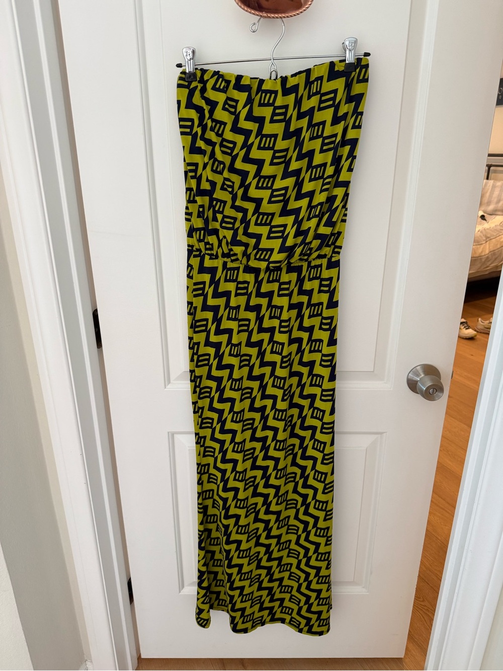 S-Twelve Bold Geometric Strapless Dress in Lime & Navy